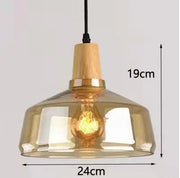 Tinted Glass Wood-Canopy Pendant Light