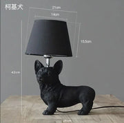 Sculptural Resin Dog Table Lamp — close-up of label and production detail