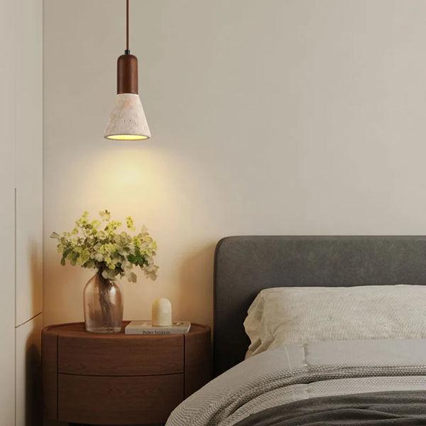 Travertine-Finish Cone Pendant Light
