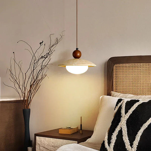 Travertine-Finish Saucer Pendant Light