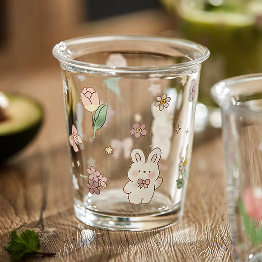 Cute Four-color Bear Rabbit Glass Tea Coffee Cup