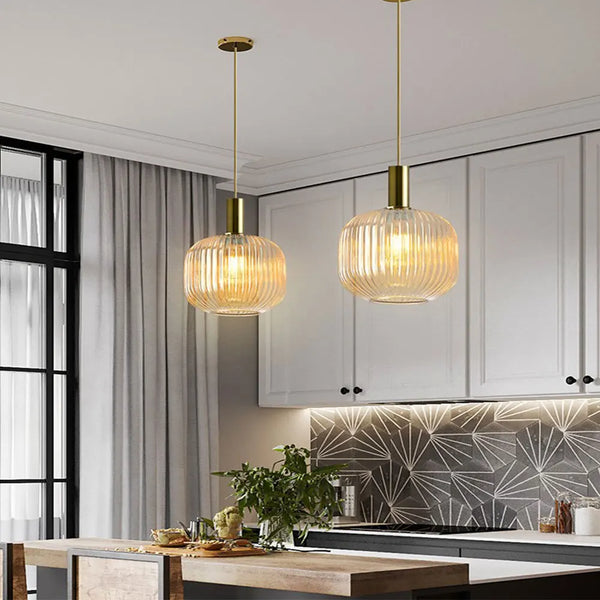Ribbed Tinted Glass Pendant Light