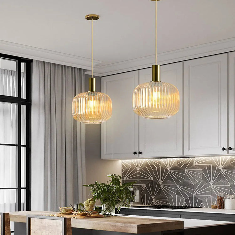 Ribbed Tinted Glass Pendant Light