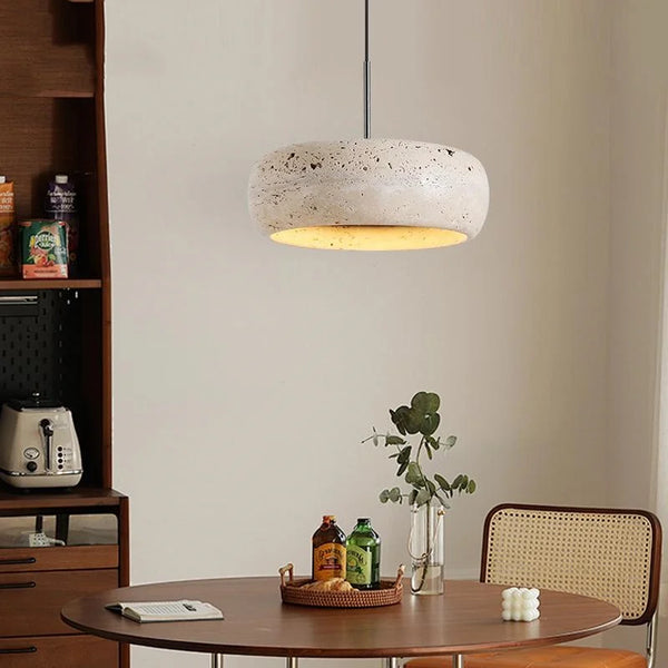 Travertine-Finish Disc Pendant Light
