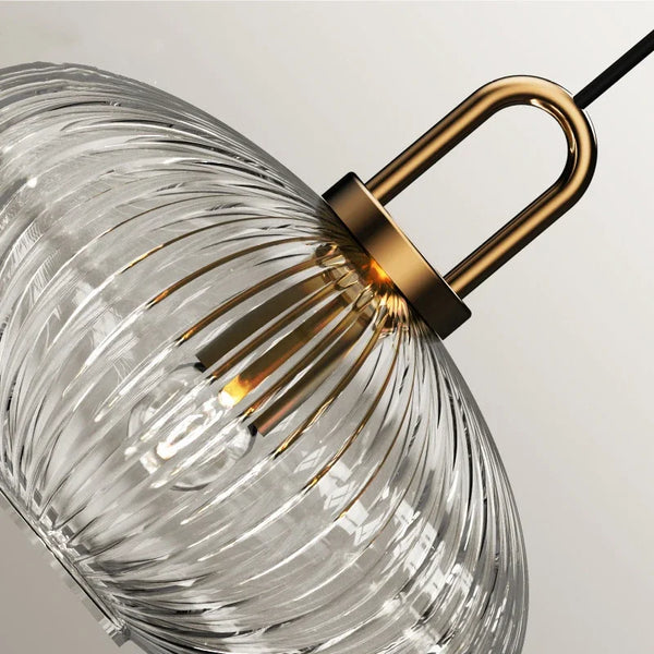 Ribbed Clear Glass Brass Pendant Light