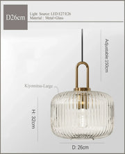 Ribbed Clear Glass Brass Pendant Light
