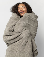 Cable-Knit Pom Pom Throw Blanket