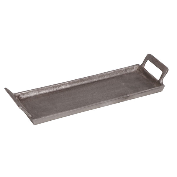 Pewter Finish Aluminum Serving Tray with Handles
