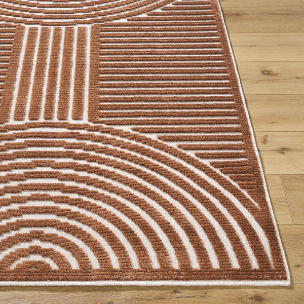 Front view of Geometric Arc Washable Area Rug
