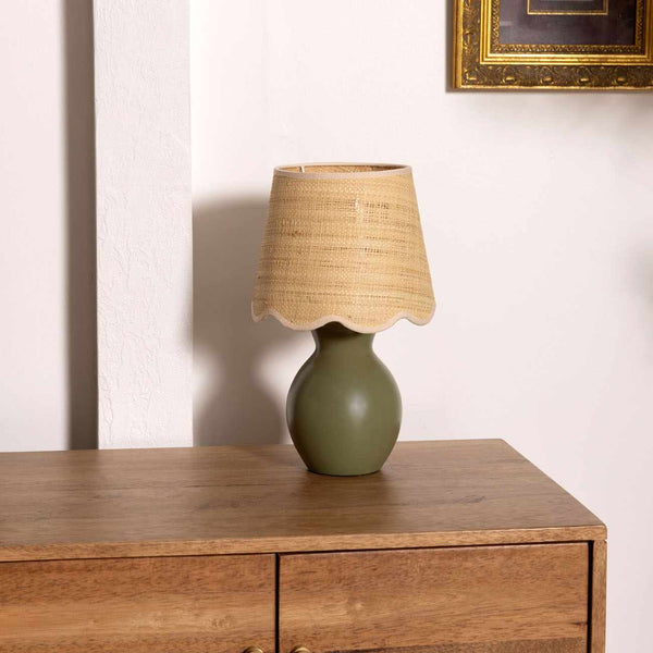 Close-up of hand-thrown stoneware glaze and texture detail — Matte Ceramic Scallop-Shade Table Lamp