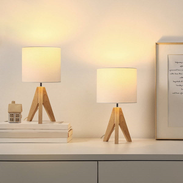 Tripod Desk Lamps with White Linen Shades, Set of 2
