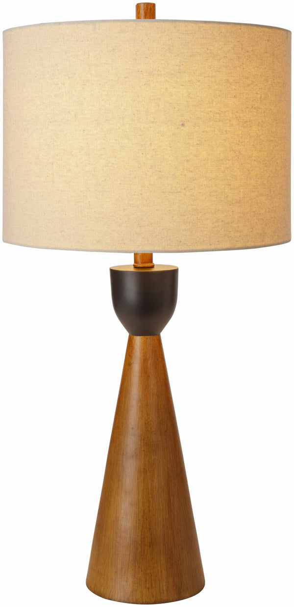 Close-up of Wood-Grain Cone Table Lamp light