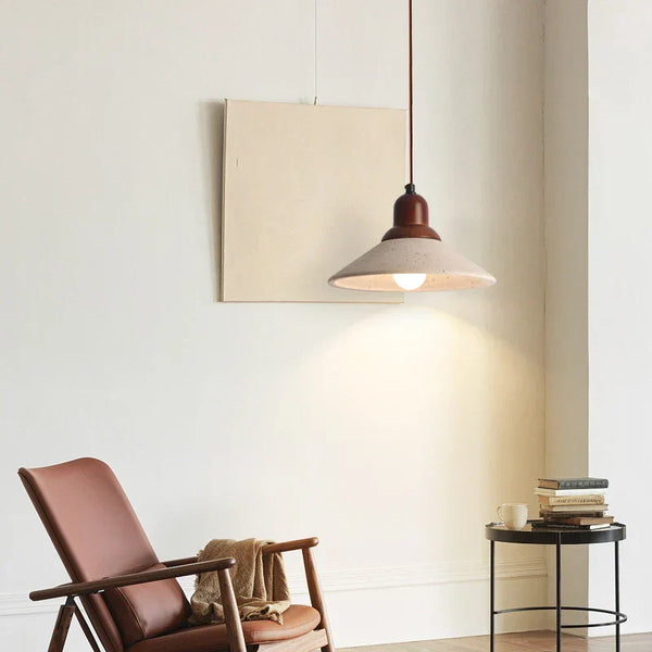Travertine-Finish Cone Pendant Light