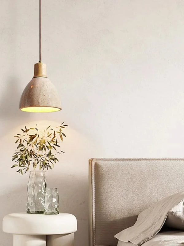 Travertine-Finish Stone Composite Pendant
