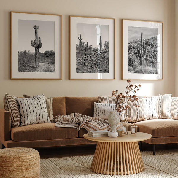 Black-and-White Saguaro Desert Print Set