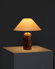 Natural Stone Arch Table Lamp styled with ceramics and a linen runner
