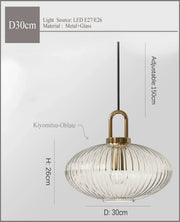 Ribbed Clear Glass Brass Pendant Light