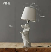 Sculptural Resin Dog Table Lamp — styled in a complete room vignette