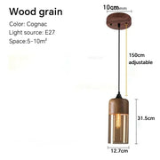 Wood-Grain Cap Glass Pendant Light