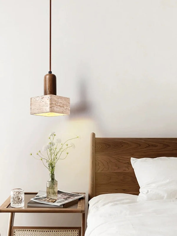 Travertine-Finish Stone Composite Pendant