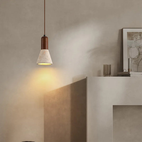 Travertine-Finish Cone Pendant Light
