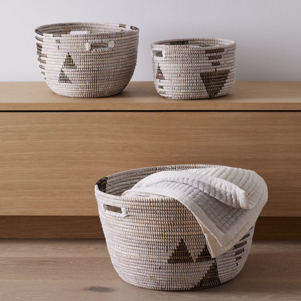 Graphic Print Woven Oval Basket Set