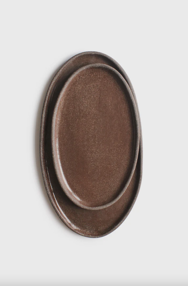 Close-up of hand-thrown stoneware glaze and texture detail — Oval Stoneware Serving Platter