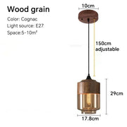 Wood-Grain Cap Glass Pendant Light