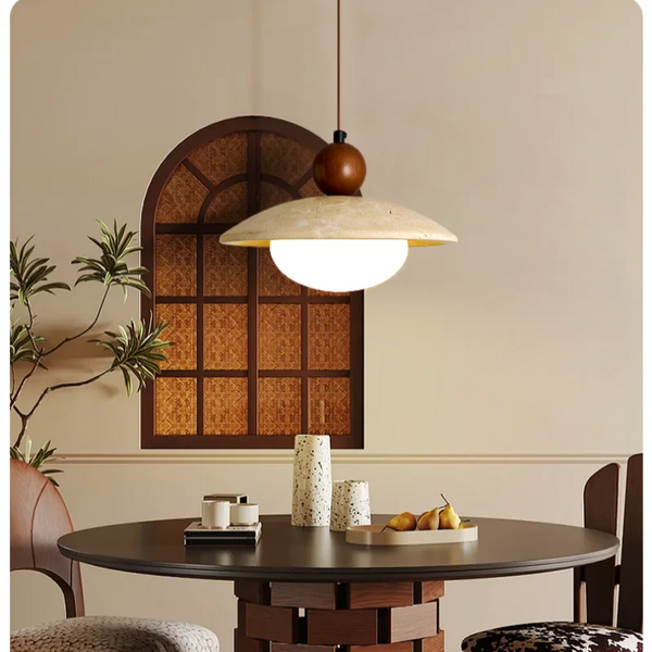 Travertine-Finish Saucer Pendant Light