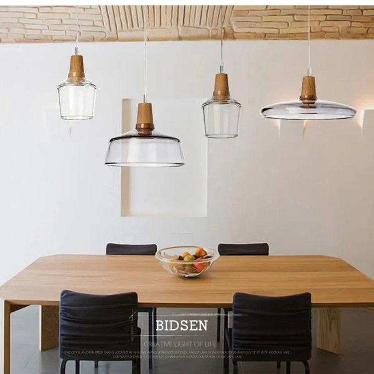 Tinted Glass Wood-Canopy Pendant Light