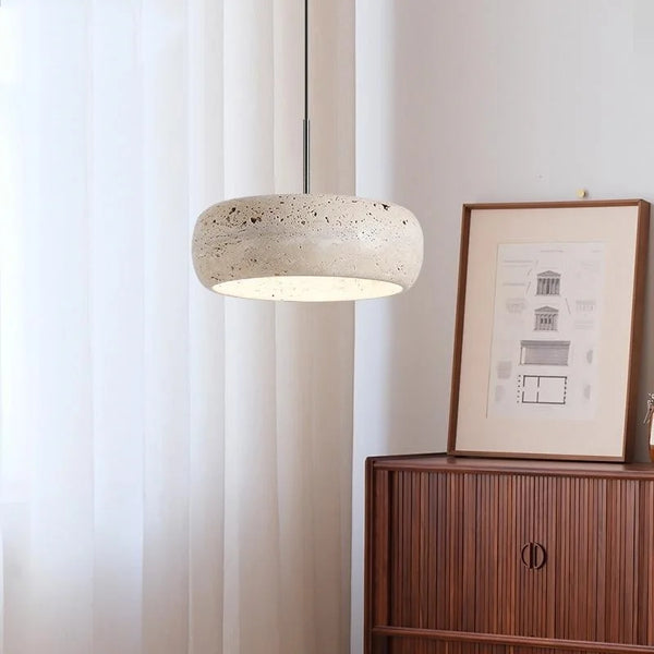 Travertine-Finish Disc Pendant Light