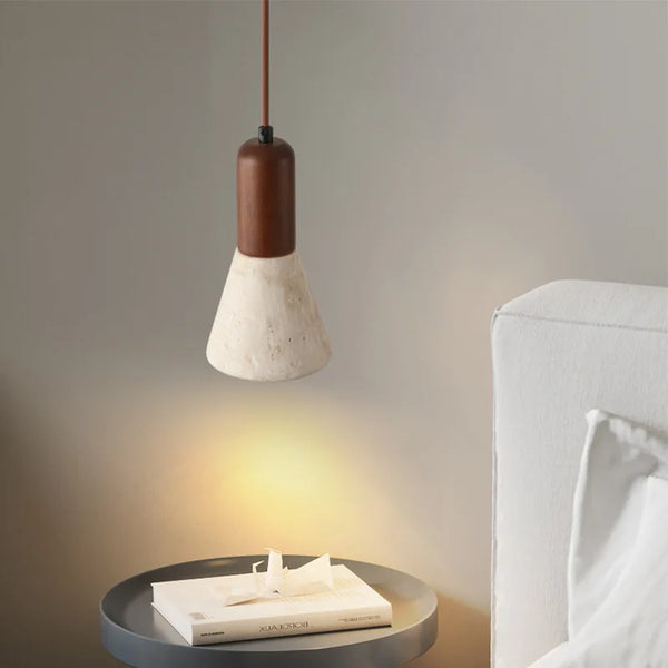 Travertine-Finish Cone Pendant Light