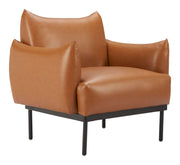Close-up of iron frame finish and joint construction detail — Cognac Faux Leather Club Chair