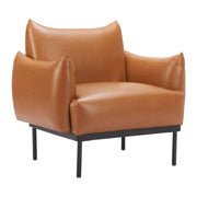 Cognac Faux Leather Club Chair styled on a sunlit patio with side table