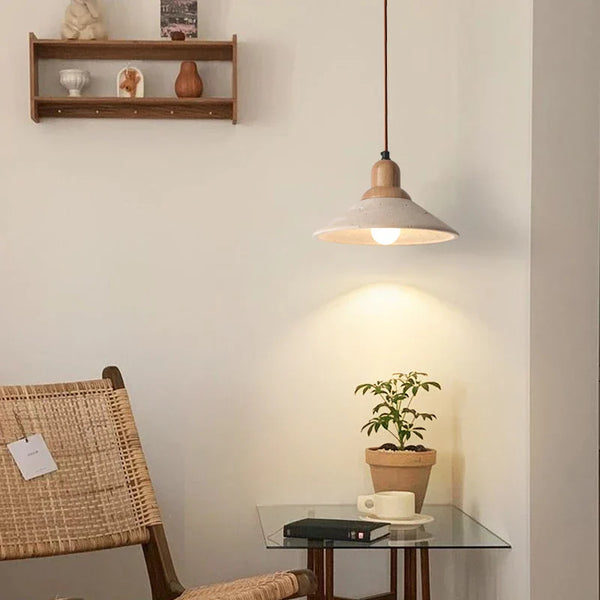 Travertine-Finish Cone Pendant Light