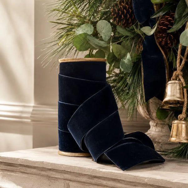 Dark Blue Handmade Wide Velvet Ribbon, 10 Yards