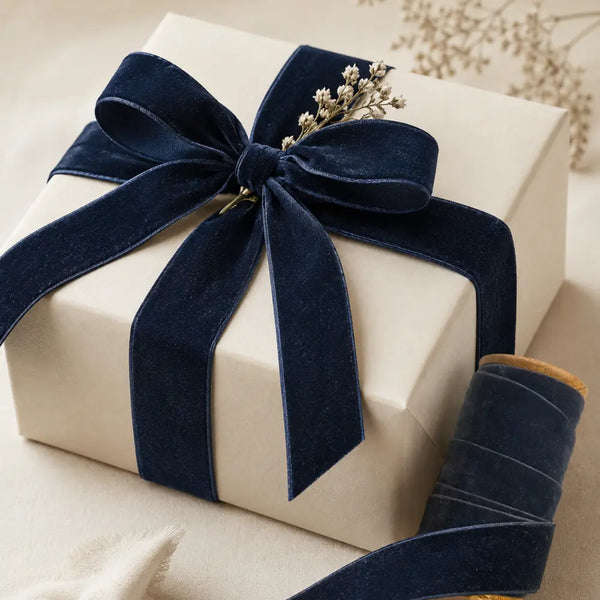Dark Blue Handmade Wide Velvet Ribbon, 10 Yards
