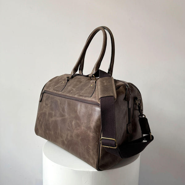 Side view of Full-Grain Leather Weekender Duffel Bag