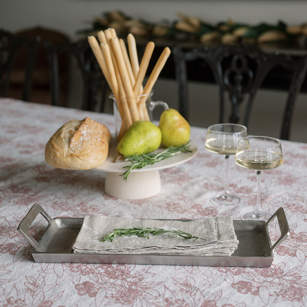 Pewter Finish Aluminum Serving Tray with Handles