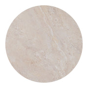 Close-up of acacia wood grain and teak-finish detail — Travertine-Top Acacia Round Side Table