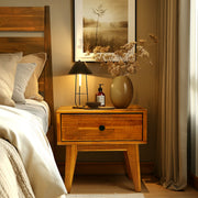 Close-up of carved leg and joinery detail — Mid-Century Wood Nightstand