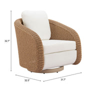Woven Rattan-Weave Outdoor Swivel Chair — close-up of label and production detail