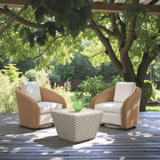 Close-up of iron frame finish and joint construction detail — Woven Rattan-Weave Outdoor Swivel Chair
