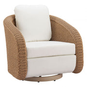 Woven Rattan-Weave Outdoor Swivel Chair styled in an outdoor living space