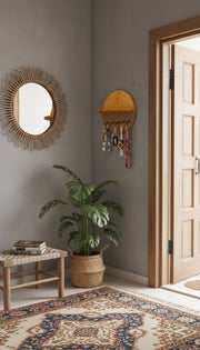 Wood-Grain Wall Key Holder with Shelf
