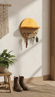 Wood-Grain Wall Key Holder with Shelf