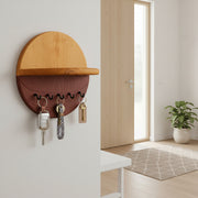 Wood-Grain Wall Key Holder with Shelf