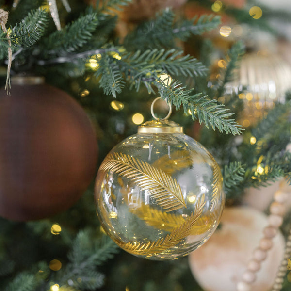 Clear Glass Gold Leaf Ornaments, Set of