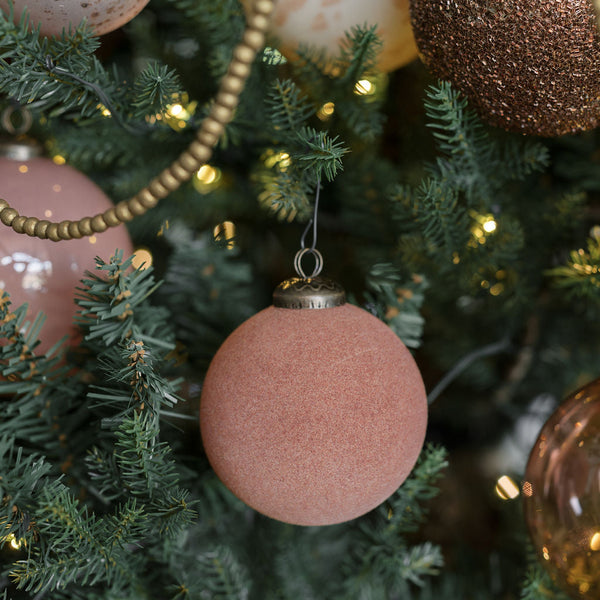 Flocked Glass Ball Ornament Vintage Rose