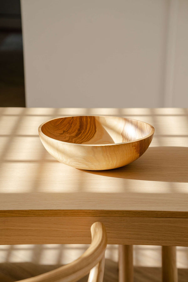 Hand-Carved Wood Nesting Bowl Set — interior bowl detail showing depth and grain